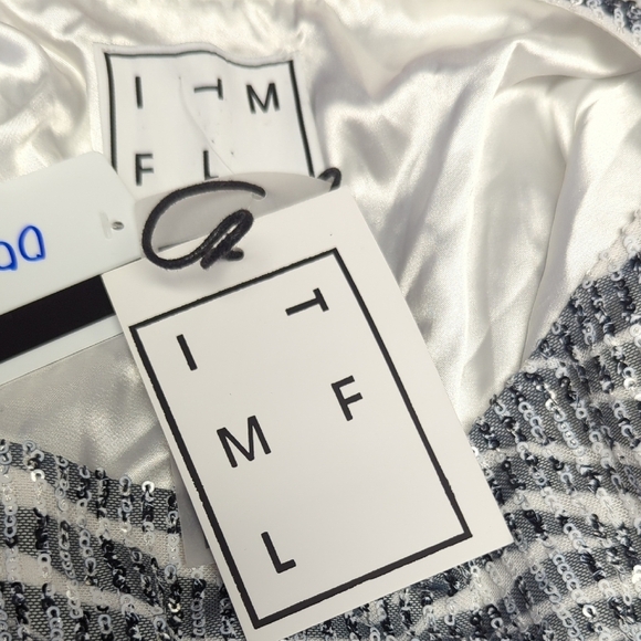 00739 NEW ITMFL Bercot Zebra Sequins Dress Black White Size Large evening party - Picture 9 of 12